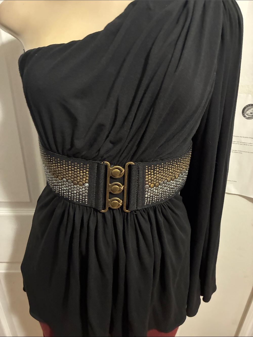 Sky One-Shoulder Black Blouse with Embellished Belt dress - Picture 4 of 17